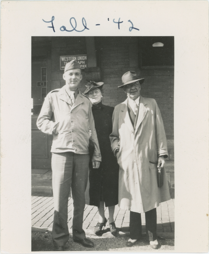 Phillip Milburn Nelson with parents Fanny Belle Nelson and Frederick Allen Nelson, 1942