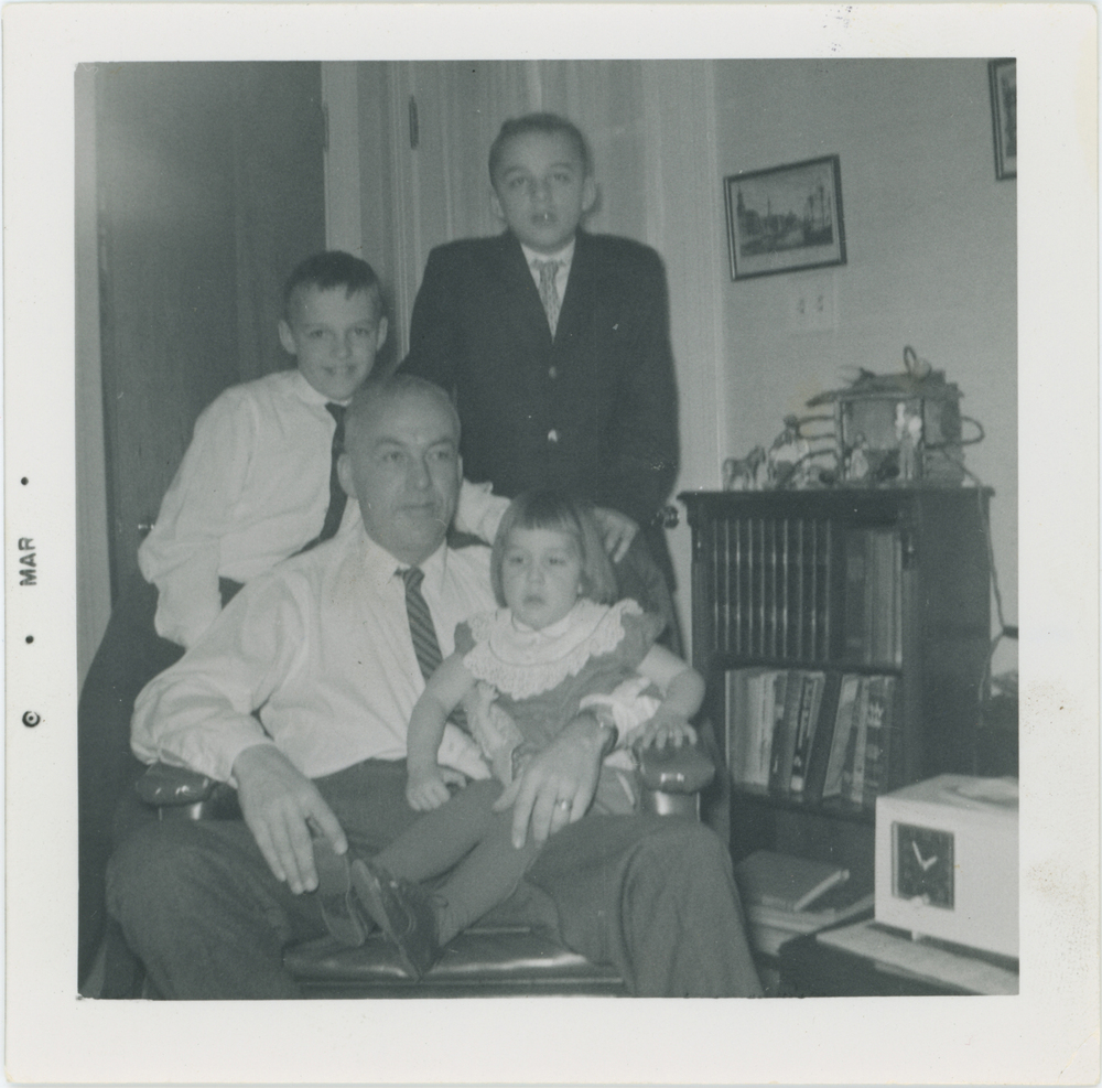 Phillip Milburn Nelson with children Robert, David, and Mary, c.1960